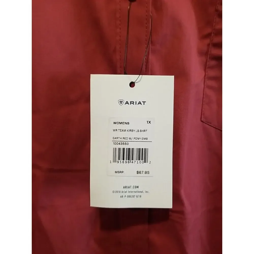 NWT Ariat Real Kirby Stretch Long Sleeve‎ Shirt Earth Red Brick Red Women's 1X - Picture 3 of 11